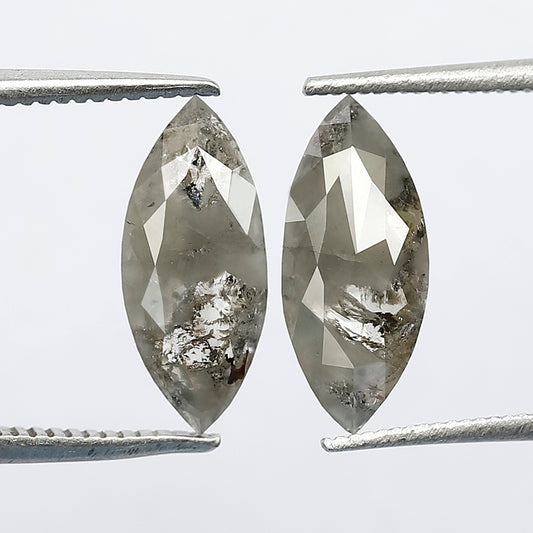 1.99 Ct Matching Marquise Cut Rustic Diamonds | 12.00 x 5.10 mm Earth Mined Grayish Loose Diamond Pair