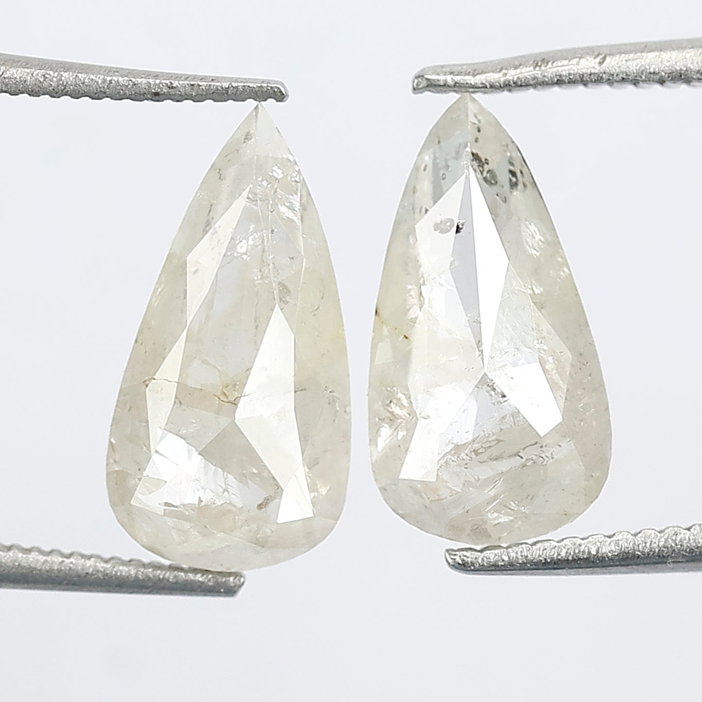 2.65 Ct Translucent Pear Shape Rustic Diamond Pair | Natural Misty White Loose Diamonds | 11.70 x 6.00 mm