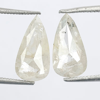 2.65 Ct Translucent Pear Shape Rustic Diamond Pair | Natural Misty White Loose Diamonds | 11.70 x 6.00 mm