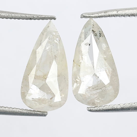 2.65 Ct Translucent Pear Shape Rustic Diamond Pair | Natural Misty White Loose Diamonds | 11.70 x 6.00 mm