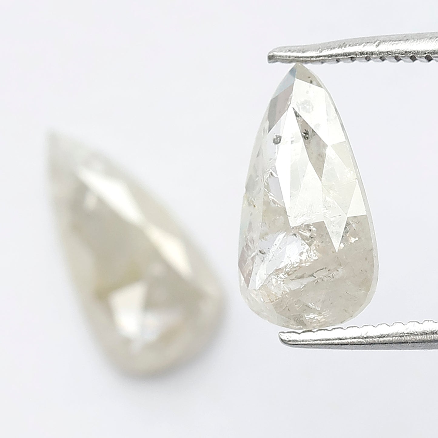 2.65 Ct Translucent Pear Shape Rustic Diamond Pair | Natural Misty White Loose Diamonds | 11.70 x 6.00 mm