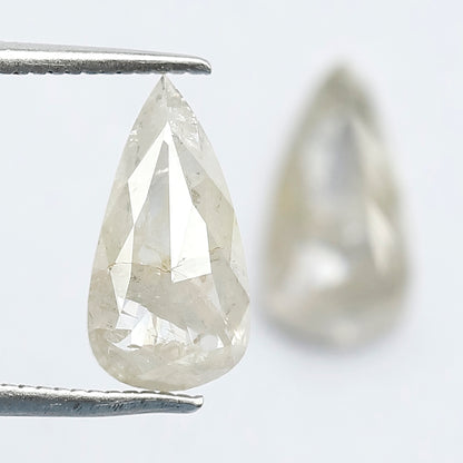 2.65 Ct Translucent Pear Shape Rustic Diamond Pair | Natural Misty White Loose Diamonds | 11.70 x 6.00 mm