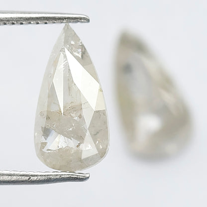 2.65 Ct Translucent Pear Shape Rustic Diamond Pair | Natural Misty White Loose Diamonds | 11.70 x 6.00 mm