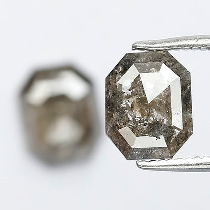 2.17 Ct Matching Emerald Shape Rustic Diamonds | 7.7 mm Gray Black Loose Diamond Pair for Earrings & Rings