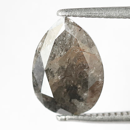 2.20 CT Pear Cut Salt and Pepper Diamond, Natural Gray Black Conflict Free Loose Diamond for Women Ring Design