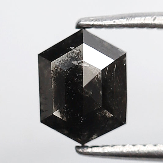 1.22 Ct Elongated Hexagon Shape Salt and Pepper Diamond 7 MM Grey Black Color Natural Loose Diamond