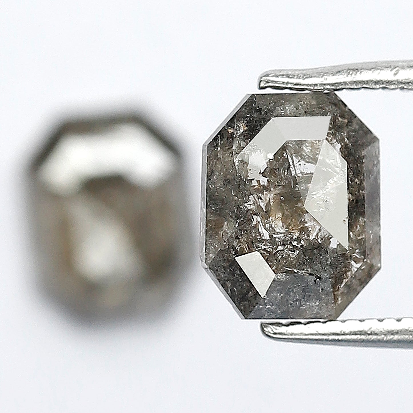 2.17 Ct Matching Emerald Shape Rustic Diamonds | 7.7 mm Gray Black Loose Diamond Pair for Earrings & Rings