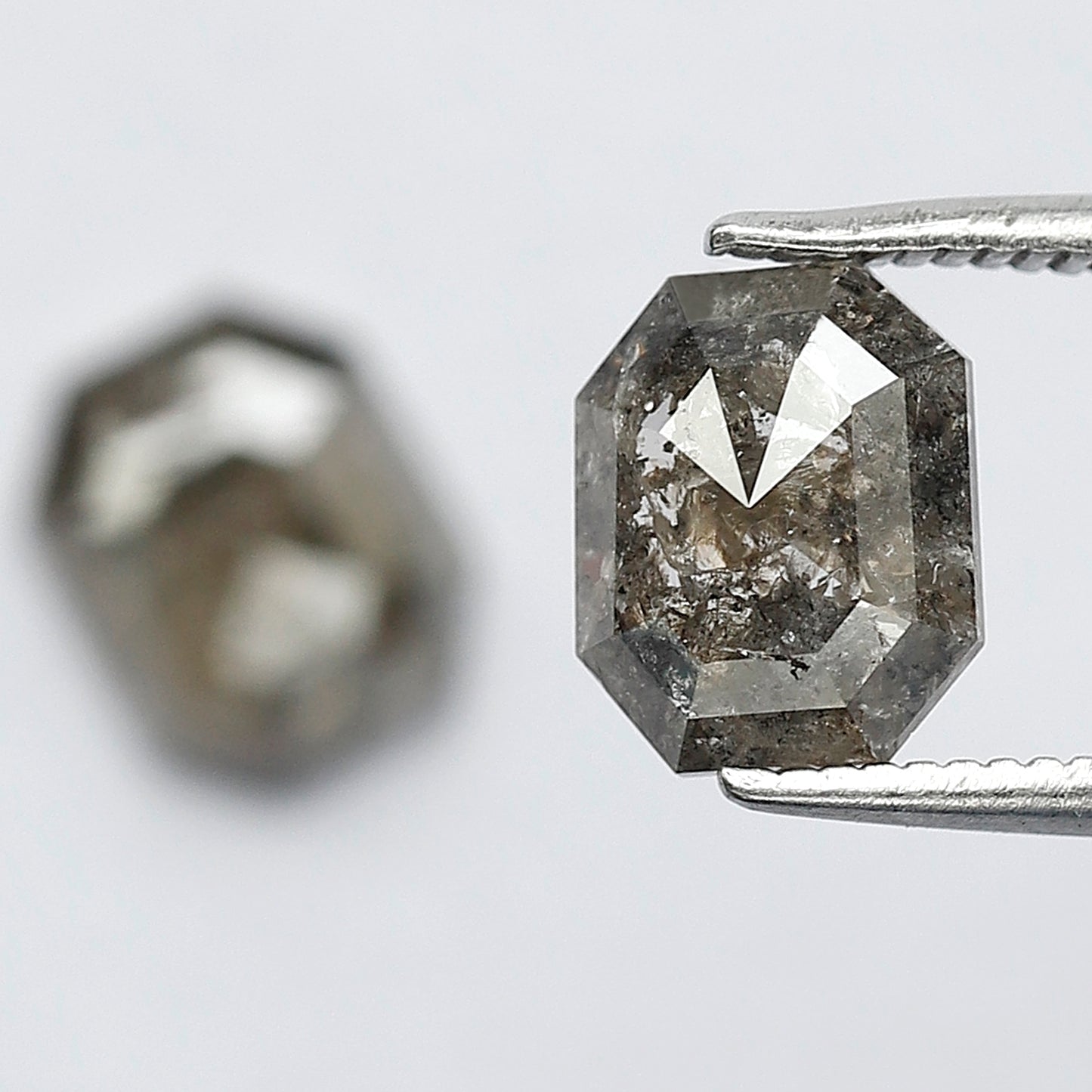 2.17 Ct Matching Emerald Shape Rustic Diamonds | 7.7 mm Gray Black Loose Diamond Pair for Earrings & Rings