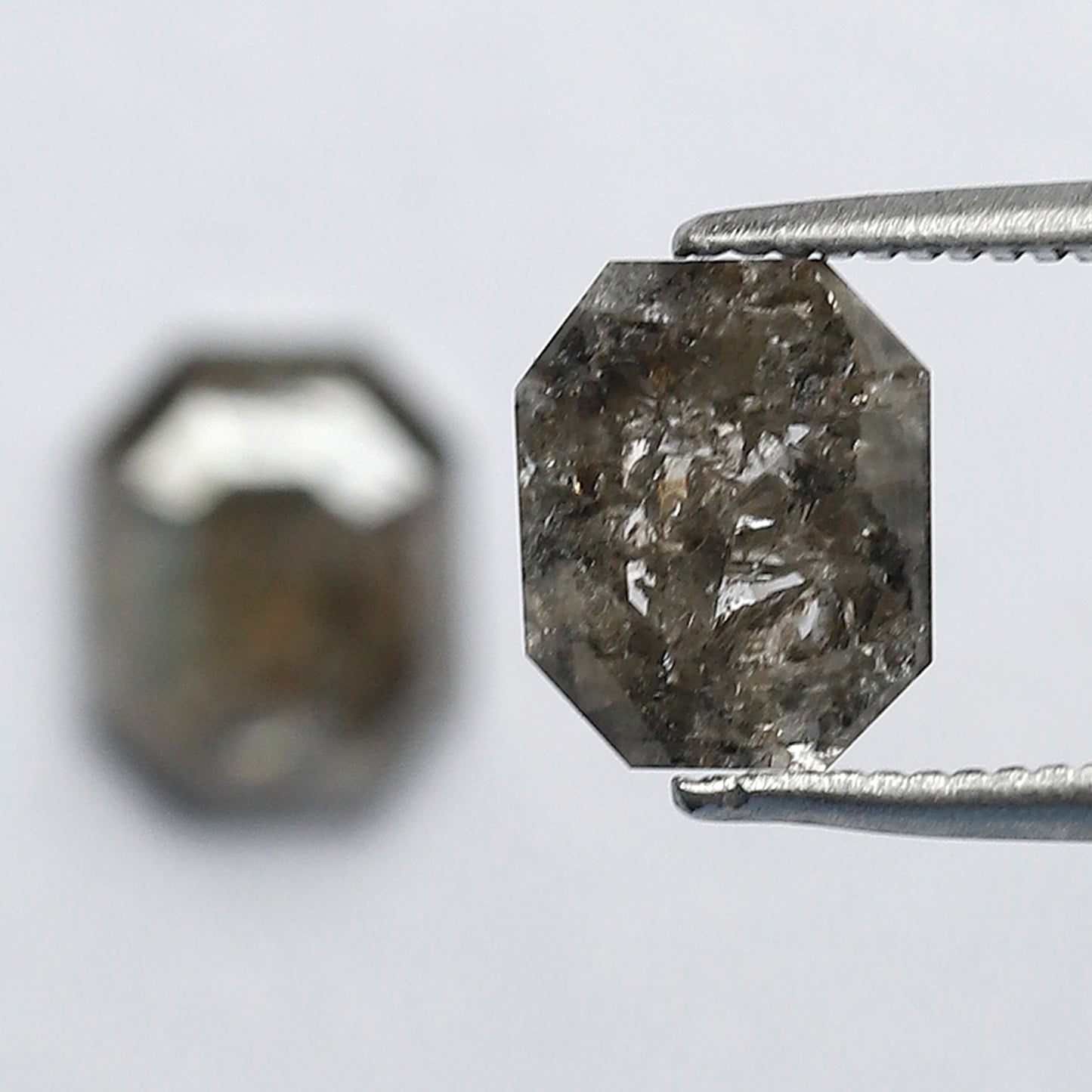 2.17 Ct Matching Emerald Shape Rustic Diamonds | 7.7 mm Gray Black Loose Diamond Pair for Earrings & Rings