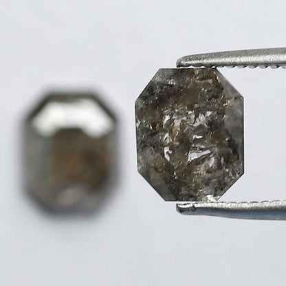 2.17 Ct Matching Emerald Shape Rustic Diamonds | 7.7 mm Gray Black Loose Diamond Pair for Earrings & Rings