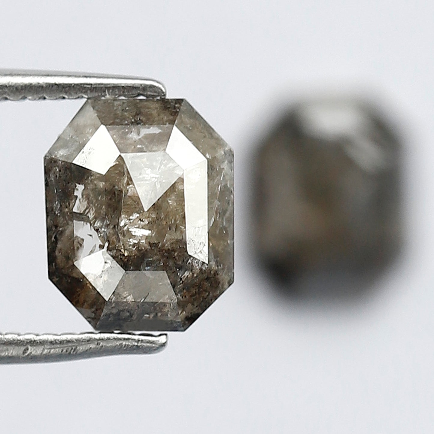 2.17 Ct Matching Emerald Shape Rustic Diamonds | 7.7 mm Gray Black Loose Diamond Pair for Earrings & Rings
