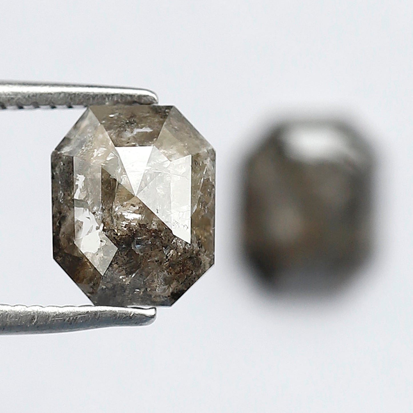 2.17 Ct Matching Emerald Shape Rustic Diamonds | 7.7 mm Gray Black Loose Diamond Pair for Earrings & Rings