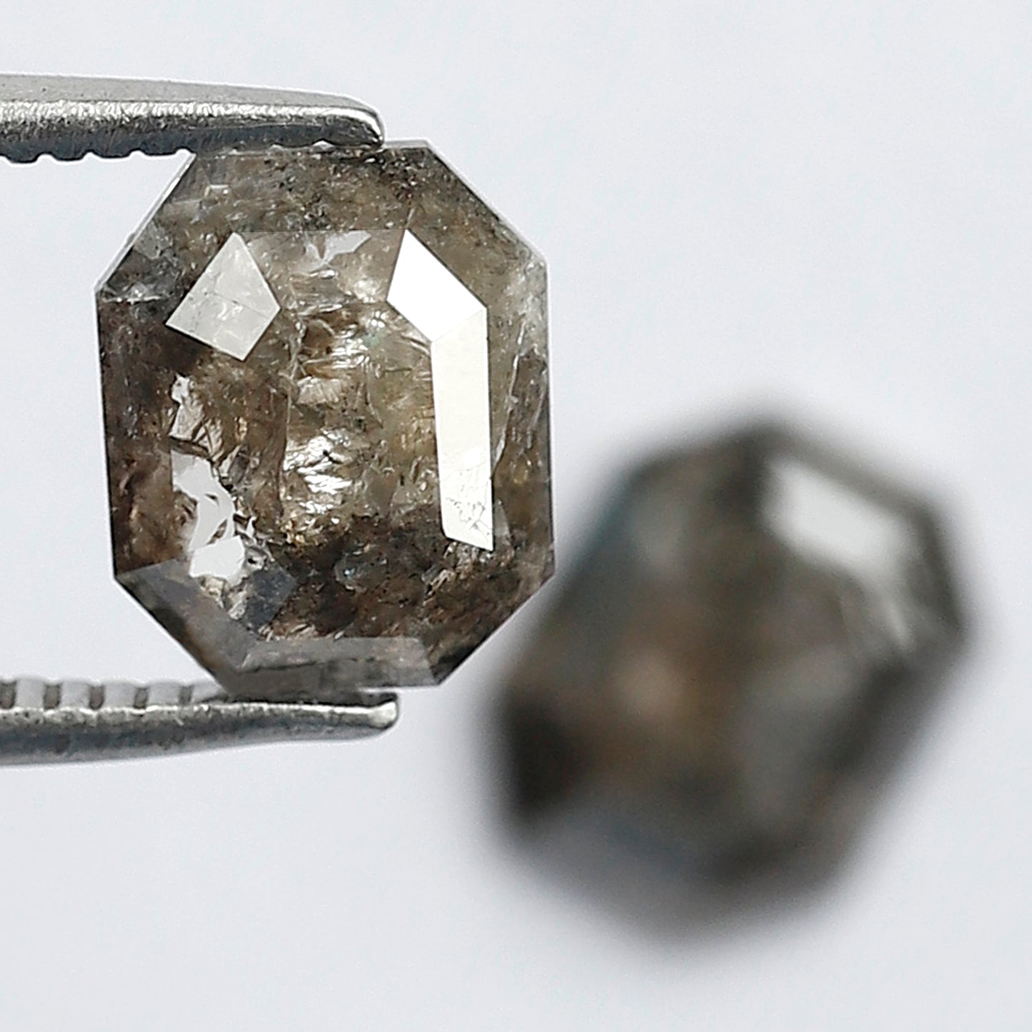 2.17 Ct Matching Emerald Shape Rustic Diamonds | 7.7 mm Gray Black Loose Diamond Pair for Earrings & Rings