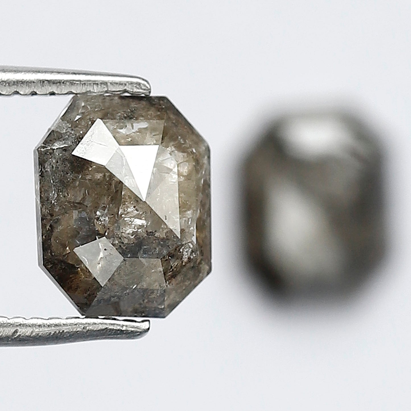 2.17 Ct Matching Emerald Shape Rustic Diamonds | 7.7 mm Gray Black Loose Diamond Pair for Earrings & Rings