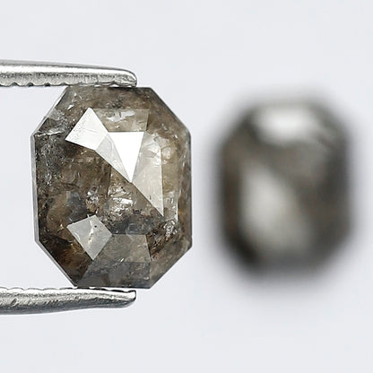 2.17 Ct Matching Emerald Shape Rustic Diamonds | 7.7 mm Gray Black Loose Diamond Pair for Earrings & Rings