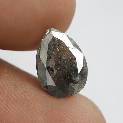 2.20 CT Pear Cut Salt and Pepper Diamond, Natural Gray Black Conflict Free Loose Diamond for Women Ring Design