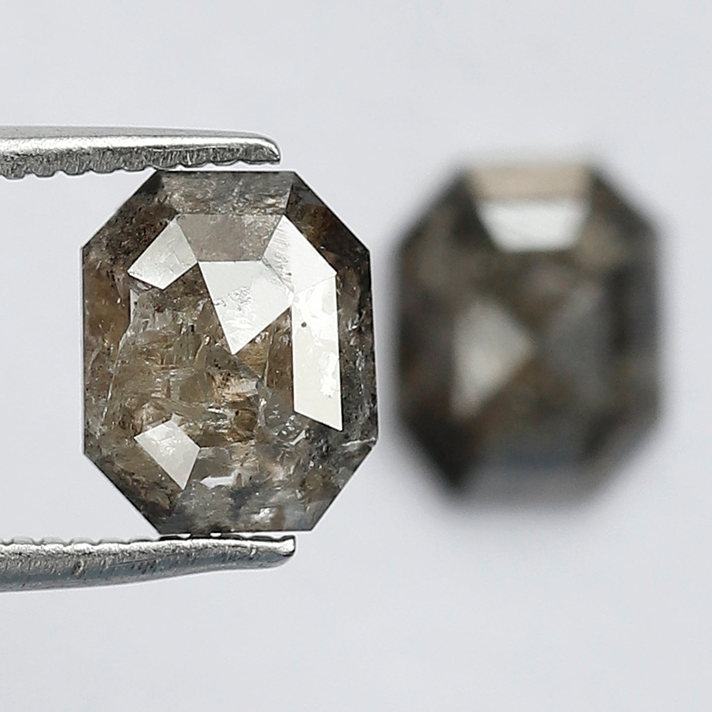 2.17 Ct Matching Emerald Shape Rustic Diamonds | 7.7 mm Gray Black Loose Diamond Pair for Earrings & Rings