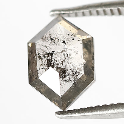 1.10 CT Hexagon Shape Translucent Salt and Pepper Diamond, Natural Gray Black Conflict Free Loose Diamond for Women’s Engagement Ring