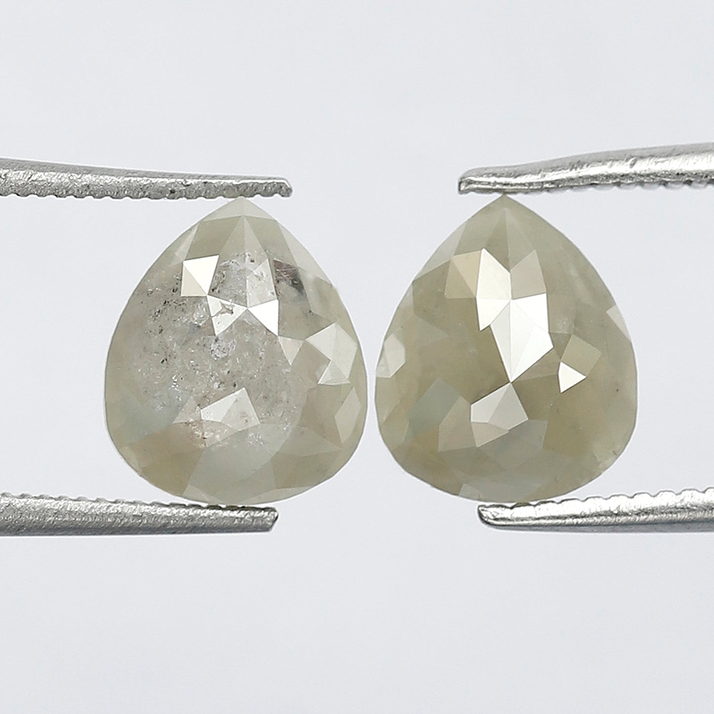 2.44 Ct Matching Pear Shape Rustic Diamonds | 8.20 x 7.00 mm Grayish Loose Diamond Pair for Earrings & Rings