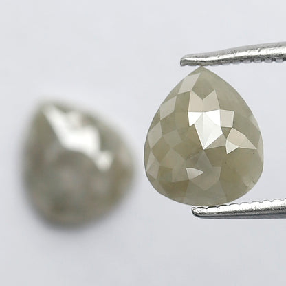 2.44 Ct Matching Pear Shape Rustic Diamonds | 8.20 x 7.00 mm Grayish Loose Diamond Pair for Earrings & Rings