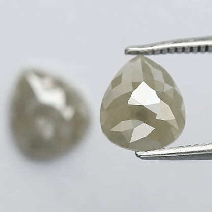 2.44 Ct Matching Pear Shape Rustic Diamonds | 8.20 x 7.00 mm Grayish Loose Diamond Pair for Earrings & Rings