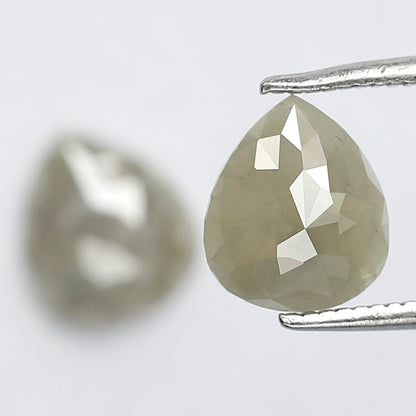 2.44 Ct Matching Pear Shape Rustic Diamonds | 8.20 x 7.00 mm Grayish Loose Diamond Pair for Earrings & Rings