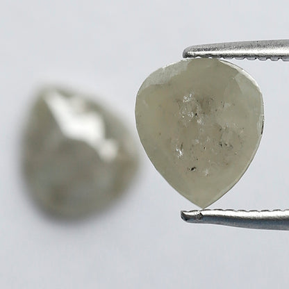 2.44 Ct Matching Pear Shape Rustic Diamonds | 8.20 x 7.00 mm Grayish Loose Diamond Pair for Earrings & Rings