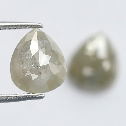 2.44 Ct Matching Pear Shape Rustic Diamonds | 8.20 x 7.00 mm Grayish Loose Diamond Pair for Earrings & Rings