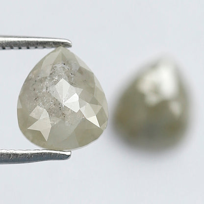 2.44 Ct Matching Pear Shape Rustic Diamonds | 8.20 x 7.00 mm Grayish Loose Diamond Pair for Earrings & Rings