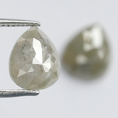 2.44 Ct Matching Pear Shape Rustic Diamonds | 8.20 x 7.00 mm Grayish Loose Diamond Pair for Earrings & Rings