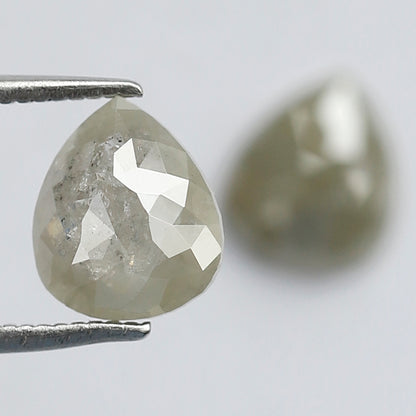 2.44 Ct Matching Pear Shape Rustic Diamonds | 8.20 x 7.00 mm Grayish Loose Diamond Pair for Earrings & Rings