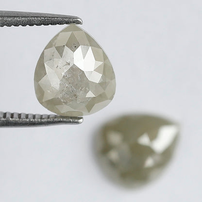 2.44 Ct Matching Pear Shape Rustic Diamonds | 8.20 x 7.00 mm Grayish Loose Diamond Pair for Earrings & Rings