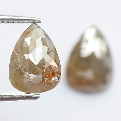 Pear Shape Rustic Loose Diamond Pair 2.11 Ct | Natural Brownish Gray Diamonds for Earrings & Custom Jewelry