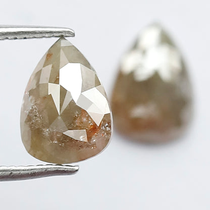 Pear Shape Rustic Loose Diamond Pair 2.11 Ct | Natural Brownish Gray Diamonds for Earrings & Custom Jewelry