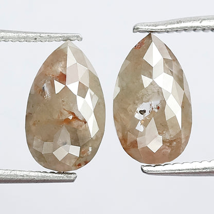 2.01 Ct Matching Pear Shape Rustic Diamonds | Conflict Free Brownish Gray Loose Diamonds for Wedding Jewelry