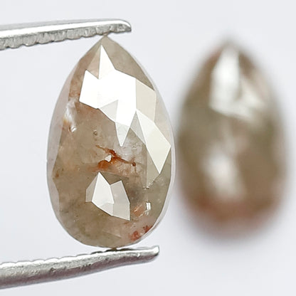 2.01 Ct Matching Pear Shape Rustic Diamonds | Conflict Free Brownish Gray Loose Diamonds for Wedding Jewelry