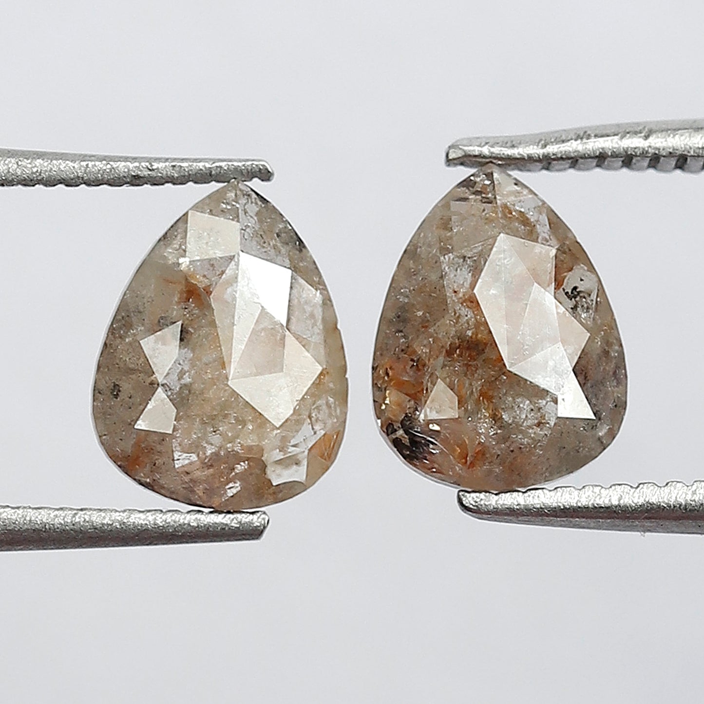 1.48 Ct Pear Shape Brownish Gray Rustic Diamond Pair | Natural Ethical Loose Diamonds for Stud Earrings