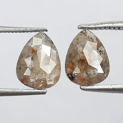 1.48 Ct Pear Shape Brownish Gray Rustic Diamond Pair | Natural Ethical Loose Diamonds for Stud Earrings