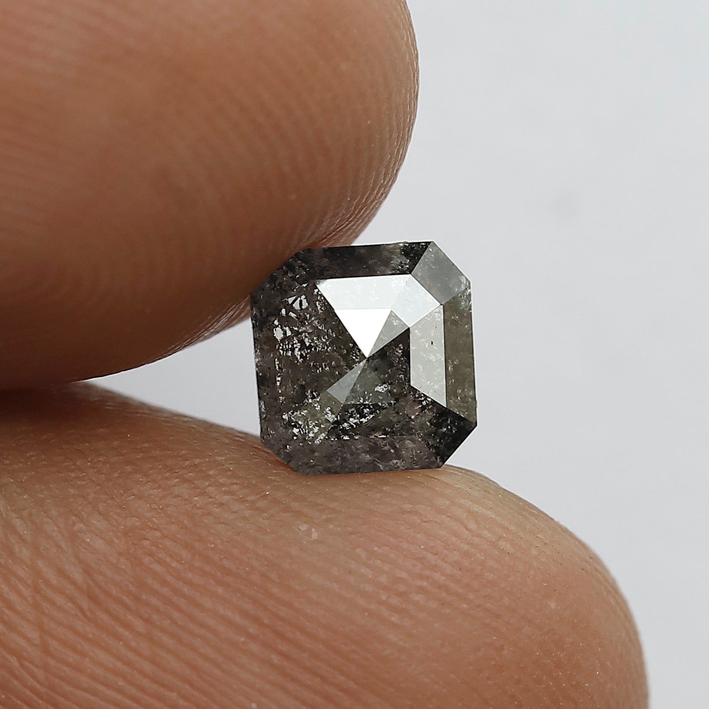 0.94 CT Gray Black Loose Diamond, Natural Square Emerald Salt and Pepper Earth Mined Diamond