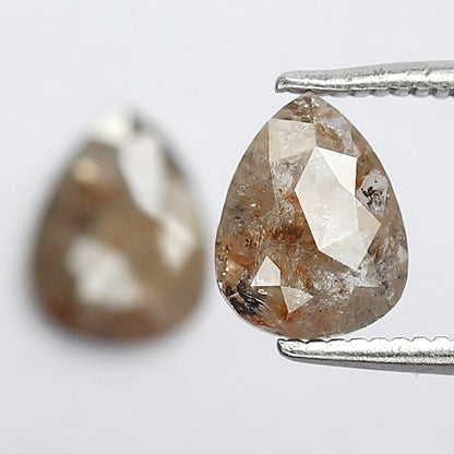 1.48 Ct Pear Shape Brownish Gray Rustic Diamond Pair | Natural Ethical Loose Diamonds for Stud Earrings