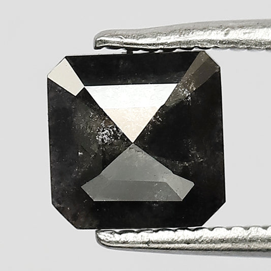 1.15 CT Emerald Shape Loose Diamond 6.3 x 6.3 MM Natural Gray Black Salt and Pepper Diamond For Woman Rings