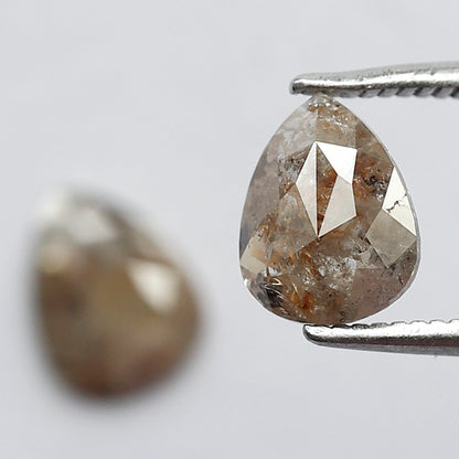 1.48 Ct Pear Shape Brownish Gray Rustic Diamond Pair | Natural Ethical Loose Diamonds for Stud Earrings