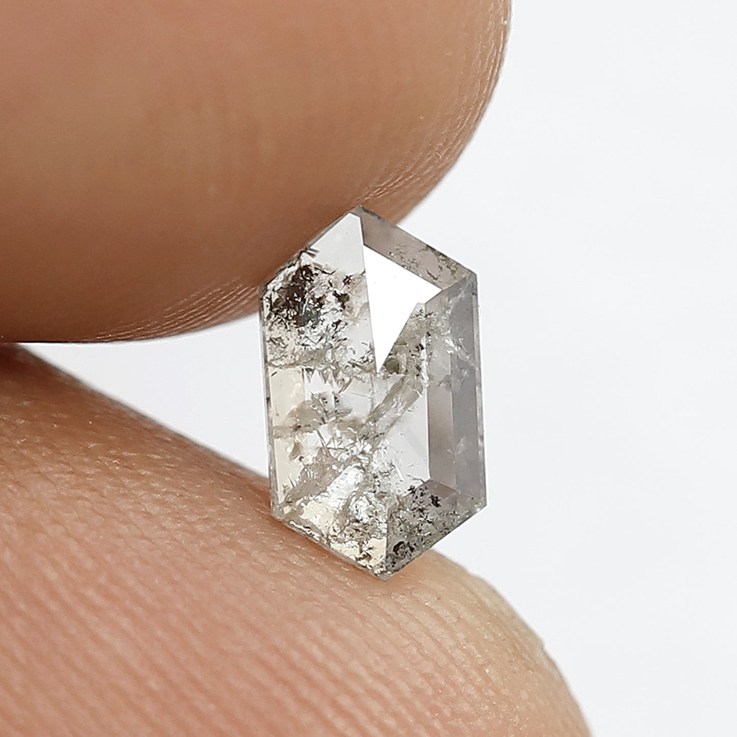 0.55 CT Hexagon Shape Salt and Pepper Diamond, Translucent Gray Black Natural Loose Diamond, Conflict Free Wedding Band Stone