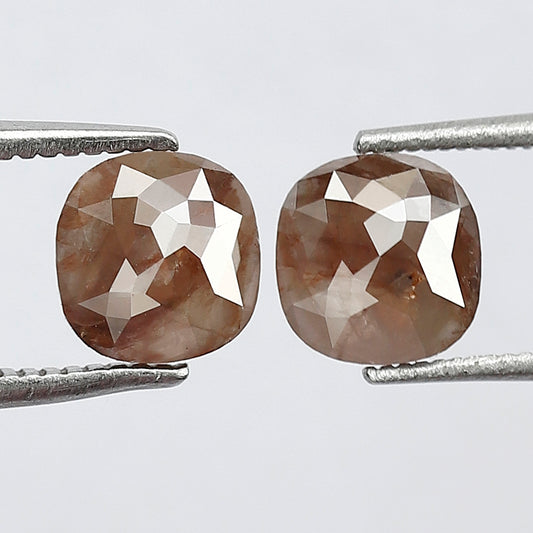 Cushion Shape Rustic Loose Diamond Pair 1.34 Ct | Natural Reddish Gray Diamonds for Bridal & Custom Jewelry