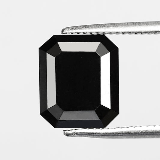 3.81 CT Emerald Shape Loose Black Diamond, Natural Treated Diamond, 9.10 MM Conflict Free Stone for Wedding Ring