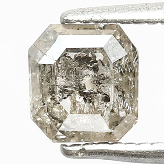0.97 CT Emerald Shape Salt and Pepper Diamond, 5.60 mm Natural Gray Black Loose Diamond for Anniversary Ring and Gift