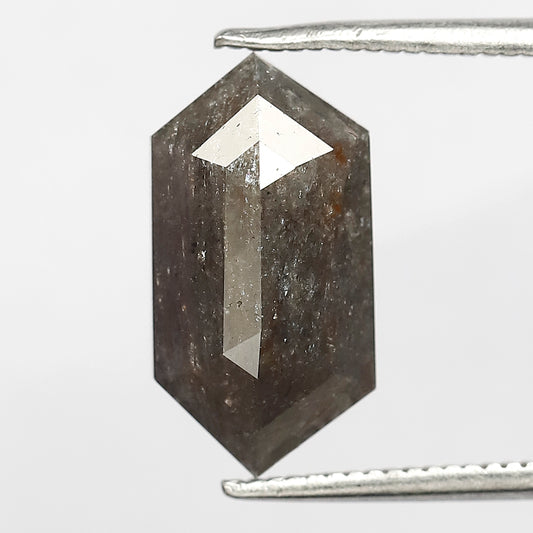 3.80 CT Large Elongated Hexagon Loose Diamond, Natural Gray Black Salt and Pepper Diamond For Pendant