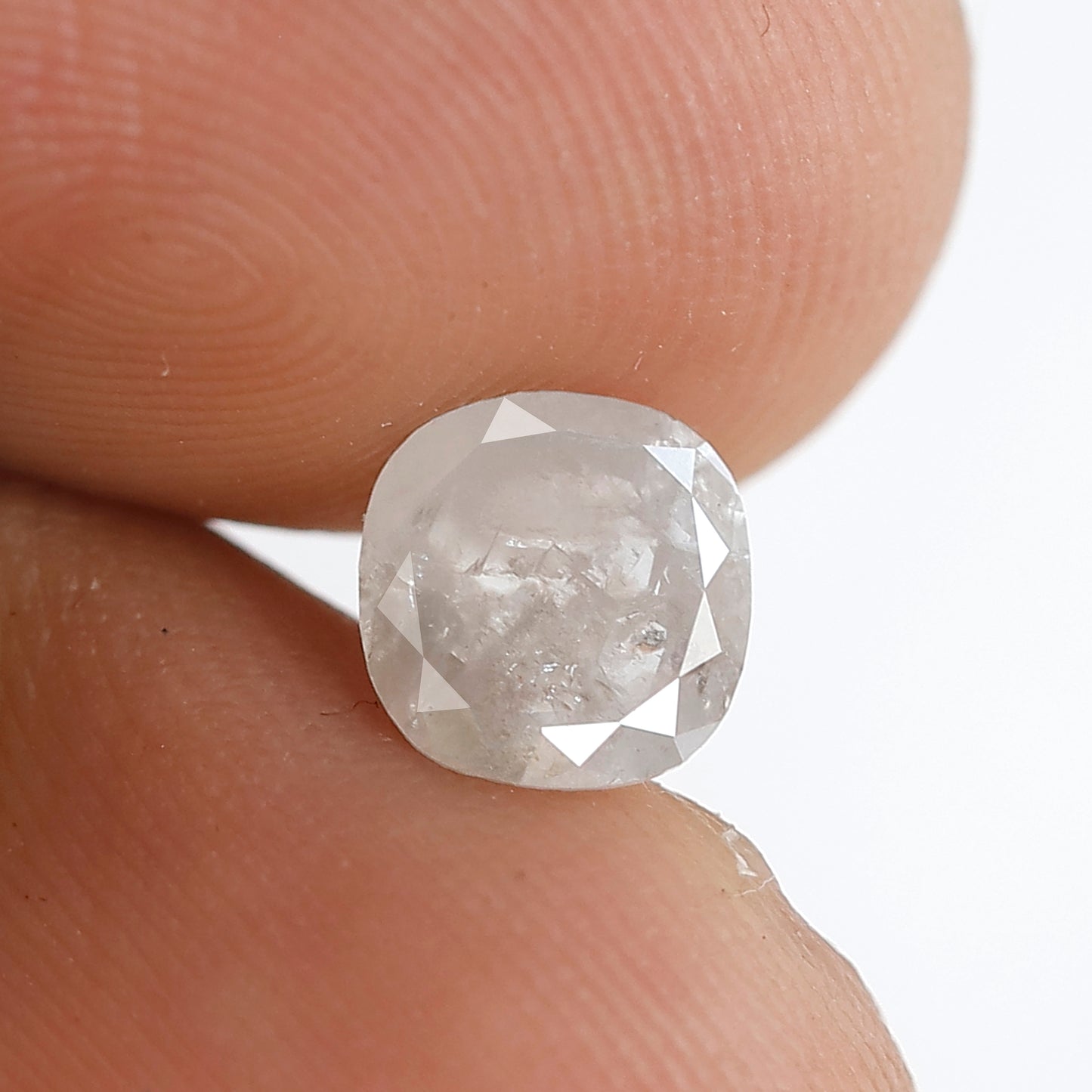 0.94 Ct Cushion Shape Salt and Pepper Diamond 6 MM Misty White Color Natural Loose Diamond