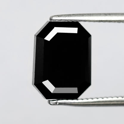 3.69 CT Emerald Shape Loose Black Diamond, Natural Treated Diamond, 9.80 x 7.50 MM Stone for Bridal Ring
