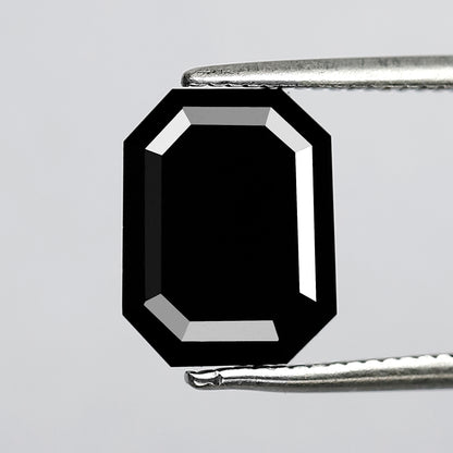 3.69 CT Emerald Shape Loose Black Diamond, Natural Treated Diamond, 9.80 x 7.50 MM Stone for Bridal Ring